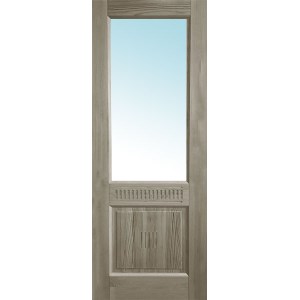 Дверь деревянная межкомнатная из массива бессучкового дуба, Классик, 3 филенки, узор, со стеклом